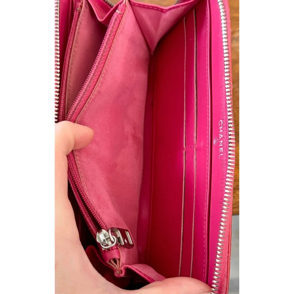 Chanel Brilliant Zip Around Long Wallet Pink Quilted Patent Leather CC Logo